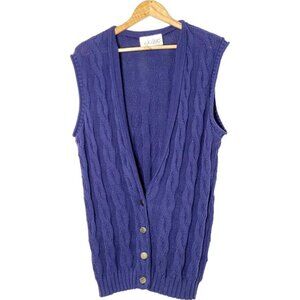 Vintage Knit 100% Cotton Blue Twist Cable Knitted Pepa Vest Grandpa Retro Vest